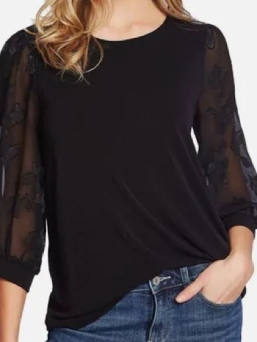 CeCe Lace Sleeve Stretch Blouse